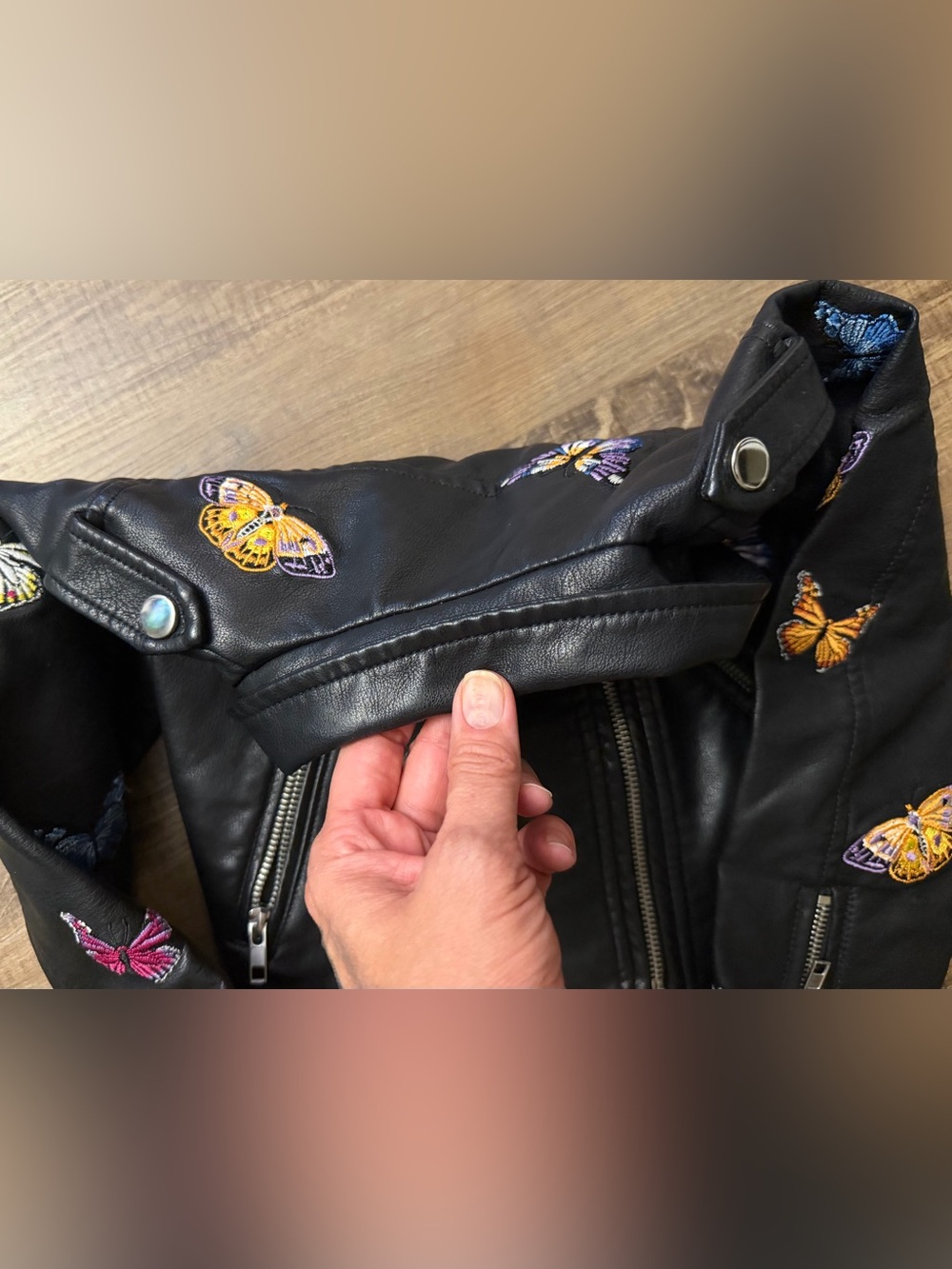 Hannah Banana Girls Butterfly Faux Leather Moto Jacket Black Estimated Size 5 - Picture 9 of 13